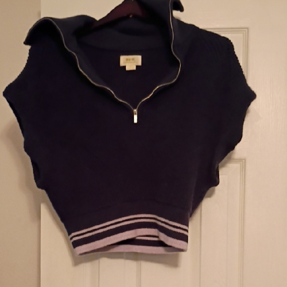 Anthropologie Maeve Navy Sleeveless Sweater with Striped Hem